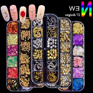 12 galler nagelkonst dekorationer studs 3d kristall rhinestones legering borr nagel sequins sjöjungfru pärlor tips nagel dekaler manikyr glitter diamanter