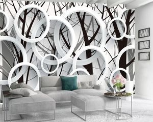 Wallpaper 3D Paredes Mural Mural Mural 3D Wallpaper Círculos Branco Sumário Woods Sala de estar Quarto VestuárioCovering HD papel de parede