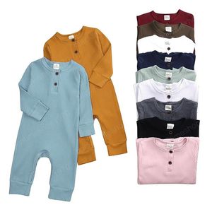 Baby Boys Girls Born Jumpsuits med knapp Kläder Långärmad Höst Romper 2020 Ny mode designer kläder 11 färger