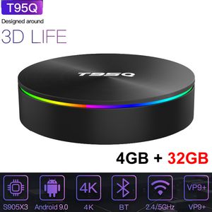 T95Q Android 9.0 Akıllı TV Kutusu 4GB 32GB Amlogic S905X3 Dört Çekirdek 2.4G 5G WiFi Bluetooth 4G32G Set Üst Kutu 4K 3D Medya Oyuncu Renk Işıkları