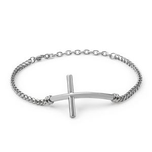 KB110131-K Stainless Steel Link Chain Smycken Silverfärg Enkel Titanium Stål Religiöst Kors ID Armband Bangle för Women Mens 8.26 '' ''