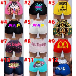 Frauen Sexy Yoga Hosen Schlank Gedruckt Brief Cartoons Enge Shorts Sommer Designer Mini Leggings Mode Party Plus Größe Kleidung 2020