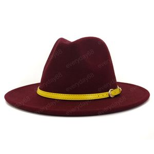 新しい男性女性ワイドブリムウールはレザーベルトジャズのジャズTrilby Cap Partyフォーマルトップ帽子の異なる色のFedora Panama Hatを感じました