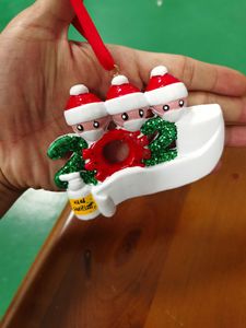 Ornamento de quarentena de PVC árvore de natal pendente decoração presente boneco de neve família de com máscara sanitizada mão