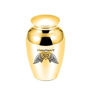 70x45mm Angel Wings Mini Urn Cremation Jar Souvenir Aluminum alloy Memorial for Dad with pretty package bag