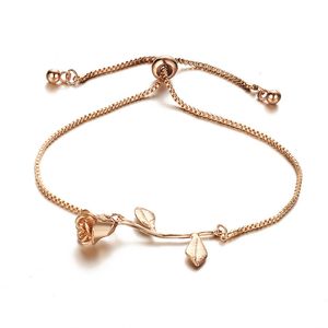 Fashion Flower Rose pull string adjustable bracelet cuff gold chains women bracelets fashion jewelry gift will and sandy new