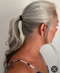 DIVA Hairpiece Ponytail virgin remy hair Clip on Extension Long hair smooth comfortable 14" Ombré silver grey