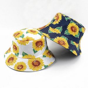 Summer Sunflower Print Two Sided Foldable Cotton Bucket Hat Men Women Bob Outdoor Travel Panama Girls Fashion Fisherman Hat