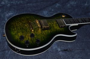 電気ギター卸売中国からのボディ二重キルティングメープルウッド gカスタムギターローズウッドフィンガーボールカラーシェルのインレーグラデーショングリーン