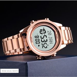 デジタル時計メンズQibla TimeリマインダーLEDステンレススチール腕時計Skmei 2020時計