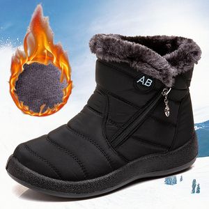 2021 HOT Frauen-Winter-Art und Weise warme Schneeschuhe Side Reißverschluss-Design wasserdicht Baumwolle Stiefel Hoch-Spitze flache beiläufige Schuhe der Frauen Größe 35-43