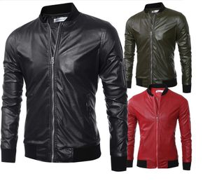 2020 men's leather clothing fashion baseball collar design solid color short leather clothing men's jacket motorcycle leather clothing T76
