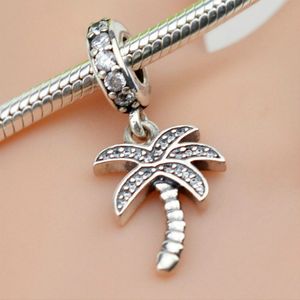 EDELL 925 Sterling Silver Pandora Albero di cocco con ciondolo in cristallo Fascino europeo Charms Bead Fit Snake Chain Bracciale Perline gioielli fai da te