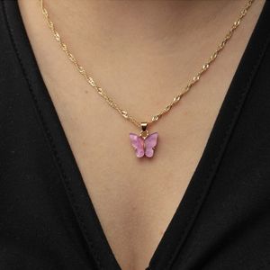 Butterfly necklace Acrylic pendant gold chains necklaces for women fashion jewelry gift will and sandy