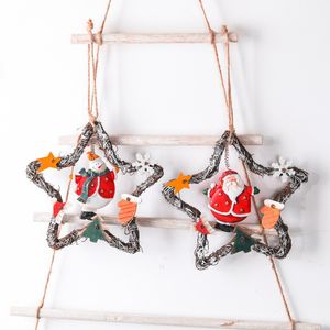 Christmas Retro Old Style Snowman Angel Rattan Wreath Door Hanging Coffee Shop Door Decoration Christmas Decoration Pendant Wholesale