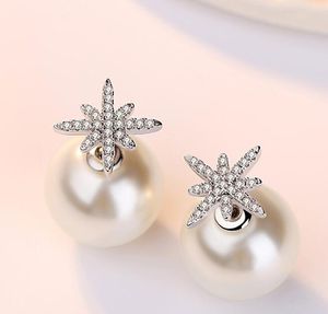 Shining Star Crystal Designer Stud Earrings with Pearl Shining Bling CZ Zircon Diamond Stone Elegant Earring Earings Ear Rings Jewelry for Women