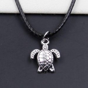 NEW HOT 20pcs/lot Vintage Silver Turtle Tortoise Sea Black Choker Chain Necklaces Pendants Jewelry