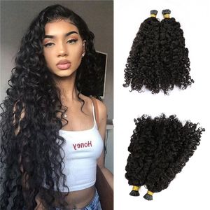 Real Human Hair Malaysian I tip Hair Extensions Afro Jerry Curly Keratin Pre bonded Hair Extensions for Black Women 100g 1g strand