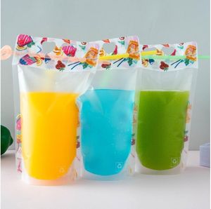 DIY 500ミリリットルの使い捨て可能なジュースの袋の透明なマルチカラーの艶消しの飲み物の飲み物の袋自己支持飲料プラスチック袋夏0 23xc G2