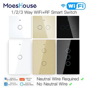 WiFi Smart Light Touch Switch No Neutral Wire Required Smart Life Tuya APP control Alexa Google Home Compatible 1/2/3 Gang EU US