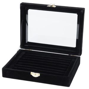 Velvet Glass Ring Earring Jewelry Display Organizer Box Tray Holder Storage Case MX200810