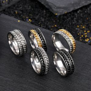 Wholesale titanium spinner rings resale online - Men s titanium steel double chain rotating ring Stainless Steel Chain Stylish Spinner Rings Band Black Blue Jewelry for Mens Comfort Fit