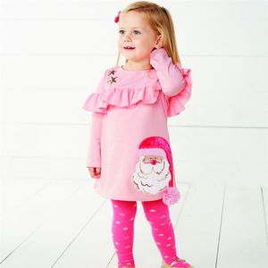 Boże Narodzenie Baby Kids Clothes 2021 Moda Dziewczynek Ubrania Zestawy Wiosna Jesień Stroje Kreskówki Santa Garnitury Topy + Gwiazdy Spodnie 2 sztuk Zestaw