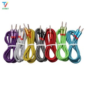 300pcs/lote de 3,5 mm Cabo de couro com tecido trançado Cabo de áudio 3.5 Jack a Jack Aux Cord 1m Headphone Aux Cable para iPhone Car MP3