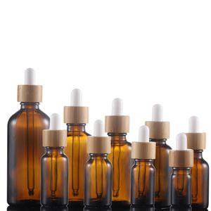 5 ml, 10 ml, 15 ml, 20 ml, 30 ml, 50 ml, 100 ml, ätherisches Öl, Glaspipettenflasche, Serum, bernsteinfarbenes Glas, Tinktur, Tropfflaschen mit Bambusdeckel