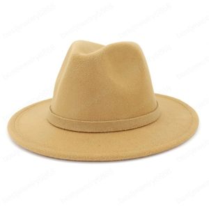 Deri Bant Panama Trilby Kovboy Cap Elegant Lady Kilisesi Şapka 58cm ile Fedora Caz Hat Keçe Kadınlar Düz Brim Yün