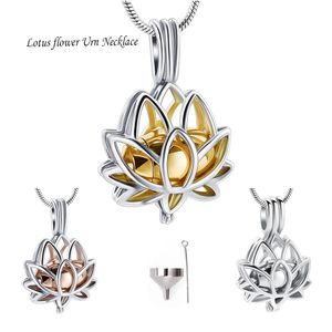 Cremation Smycken Urn Hängsmycke Halsband med ihåliga rostfritt stål Urn Cremation Smycken för Ashes Lotus Blommform
