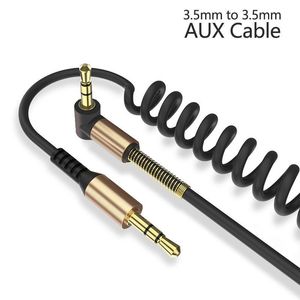 Aux audio Cables 90 Degree Right Angle Jack 3.5mm Bend Spring male to male Extension Retractable for smartphone Computer