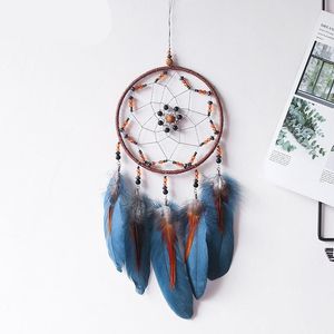 Vägghängande hängsmycken Dream Catcher Blue Feather Handwork Circular Ring Plumes Widget Arts Hantverk Manuell Heminredning Presenter 11 8XR F2