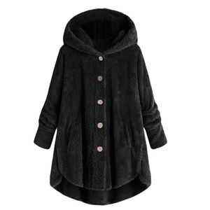 Fashion-Women Plus Size Hoodies Button Plush Hooded Sweatshirts Toppar Loose Wool Coat Vinterjacka Kvinna Långärmad Casual Sweatshirt