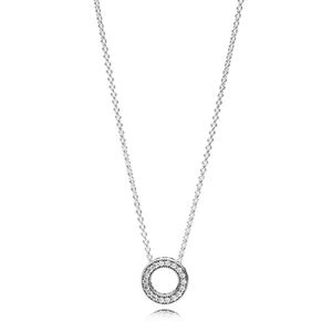 NEW 100% 925 Sterling Silver Loving Hearts of Necklace Clear Suitable Small Round Gift Clavicle Chain Jewelry 397436CZ