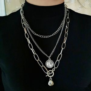 Cold style hip hop three-layer coin metal ball multi-layer Internet celebrity necklace sweater chain