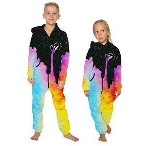 Europa i Stany Zjednoczone New Star Digital Printing Loose Loose Zipper Jednoczęściowe spodnie Jesienne i zimowe Spodnie dla dzieci