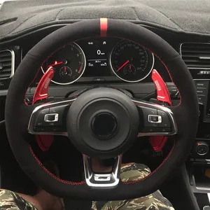 Black Suede Car Steering Wheel Cover for Volkswagen VW Golf 7 GTI Golf R MK7 VW Polo GTI Scirocco 2015 2016 car accessories253y