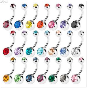 AOMU 10 pcs/lot Piercing Surgical Steel Single Crystal Rhinestone Belly Button Rings Navel Piercings Ombligo 5/8mm Ball Nombril