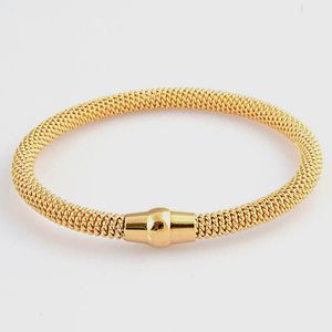 Bangle mode kvinnor män magnetisk färg ros guld rostfritt stål runda twisted wire manschetter lås armband smycken