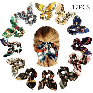 13 Styles Retro Print Scrunchies Streamers Pearl Bow Elastic Hairband Ponytail Holder Hair Rope Women Lady Fashion Hair Accessories M2722