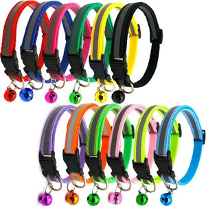 12 kleuren nylon reflecterende hondenhalsbanden voor kleine honden kat puppy ketting met bel dierbenodigdheden