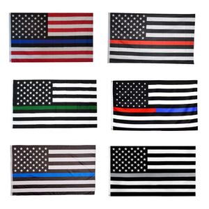 90*150cm American Flag Blue Black Line Stripe Police Flags Red Striped USA Flag With Star Banner Flags HHB1566