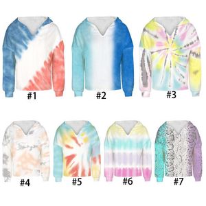 Hoodies casuais para a moda Adolescentes menina Tie Dye Imprimir camisola manga comprida Inverno Streetwear Criança Roupa Hoodie Vestuário