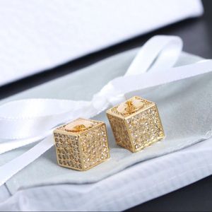 Fashion GOLD CZ stud earrings for lady Women Party Wedding Lovers gift engagement Jewelry for Bride With BOX on Sale
