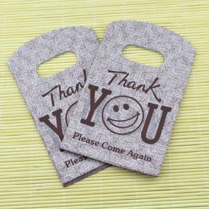 200pcs/lot "Thank You" Design Coffee Plastic Bag 9x15cm Jewelry Candy Gift Bag With Handles Small Plastic Packaging Bags