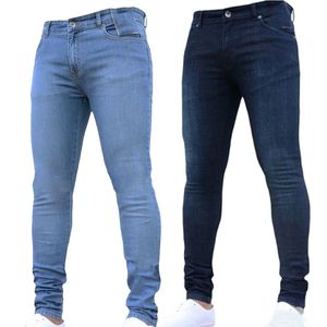 Męskie dżinsy 2021 Hole Denim Black Mens Business Skinny Ripped Biker Spodnie Casual Stretch Ołówek Spodnie