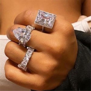 Vecalon luxo corte pêra 8 quilates diamante cz anel de compromisso prata esterlina 925 aliança de casamento anéis para mulheres homens joias finas para festas