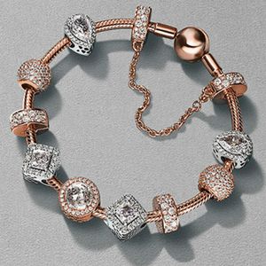 Dorapang 2017 Nyaste 100% 925 Sterling Silver Rose Guld Armband Klar CZ Charm Bead Fit Bracelet DIY För Kvinnor Smycken Present