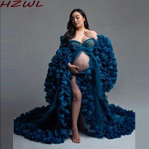 Organza Maternity Prom -klänningar Tiered Ruffles långärmad festklänning brudjackor Sovkläder gravida kvinnor poshoot GOWN195R